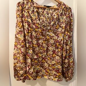 Santuary flower print blouse with neck tie and gathered sleeves